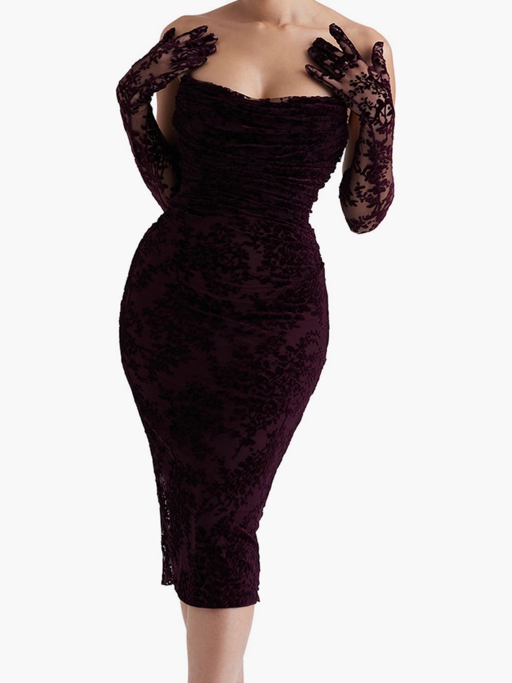 House Of Cb âIsadoraâ Strapless Velvet Midi Corset Dress
